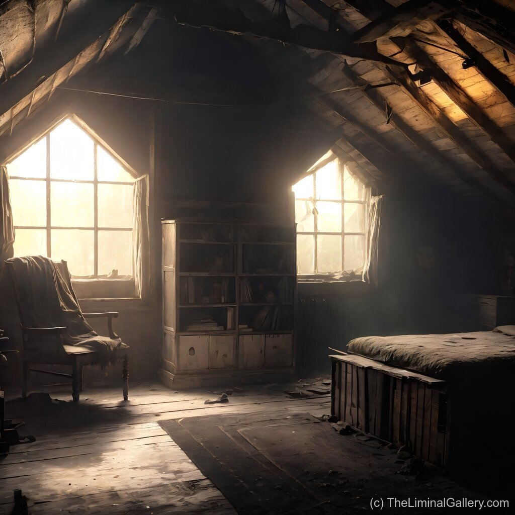 A forgotten attic filled with echoes of the past, evoking nostalgia, mystery, and quiet reflection.